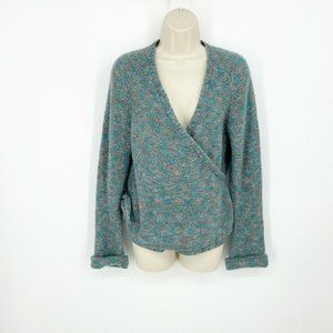 Vintage 90's Old Navy Womens Wrap V-neck Sweater Blue Gray Casual Tie Waist Top